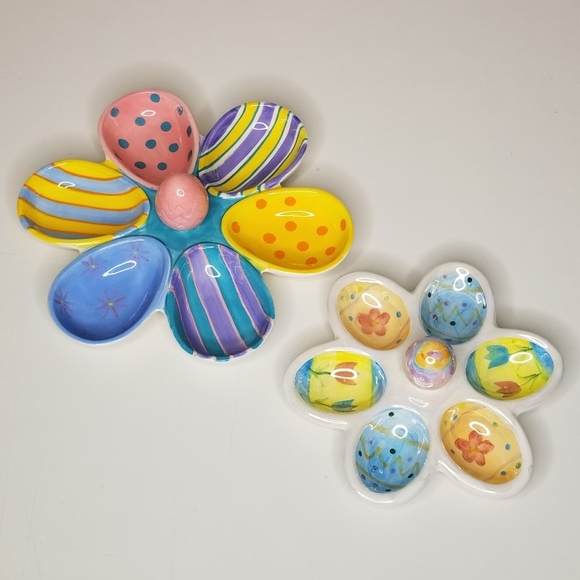 Set of 2 Easter Egg Plates Decorative Colorful Egg Tray 6ct ea Egg Plate Ceramic - Picture 10 of 10